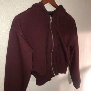Maroon cropped zip up hoodie